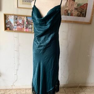 Chic Dark Green Satin Midi Dress